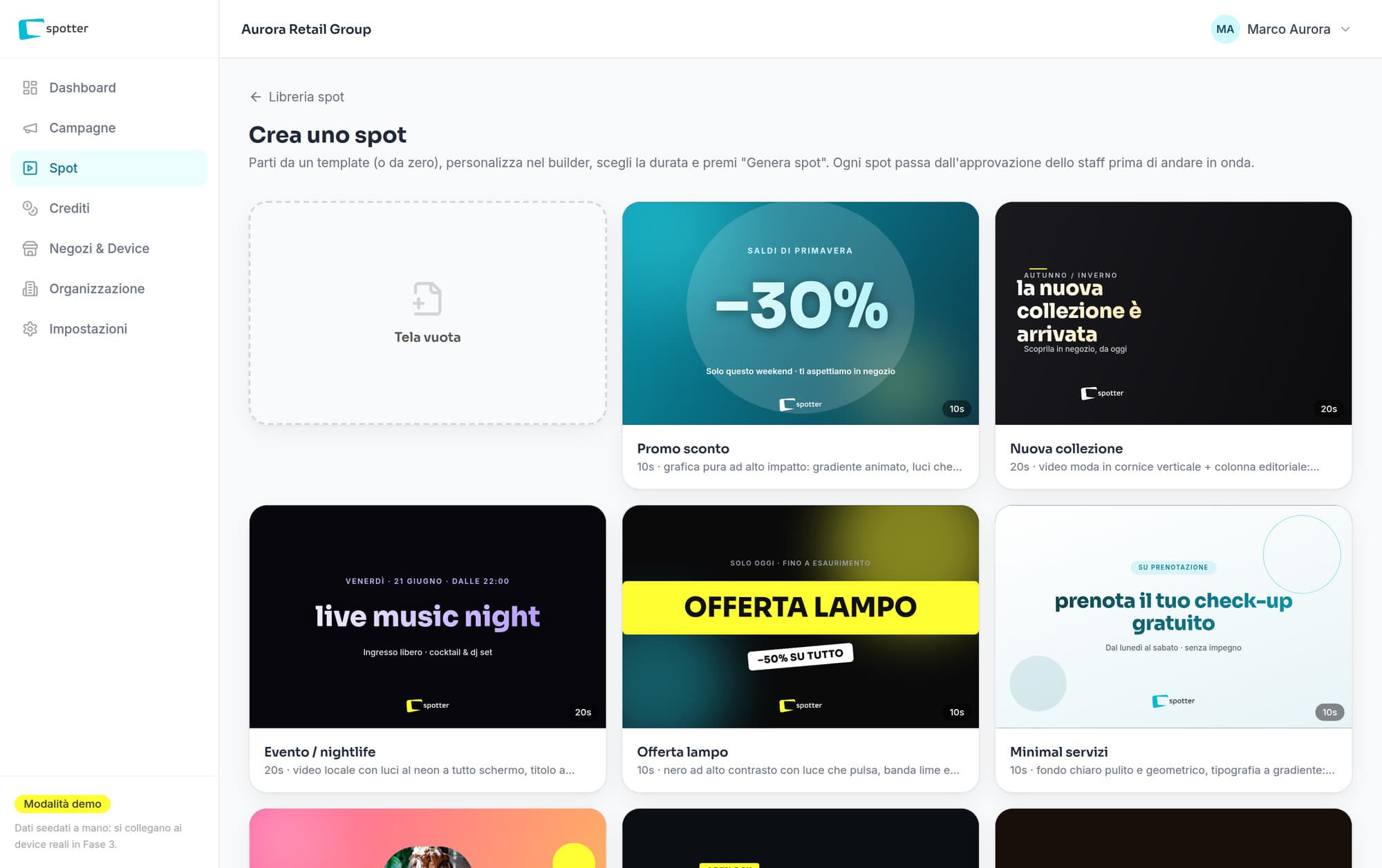 La web app di Spotter: gestione dei display installati